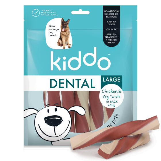 KIDDO Dental Chicken & Veg Dog Twists Large 10 Pack
