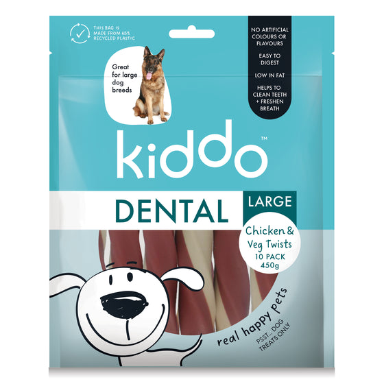 KIDDO Dental Chicken & Veg Dog Twists Large 10 Pack