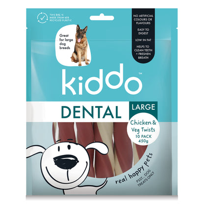 KIDDO Dental Chicken & Veg Dog Twists Large 10 Pack