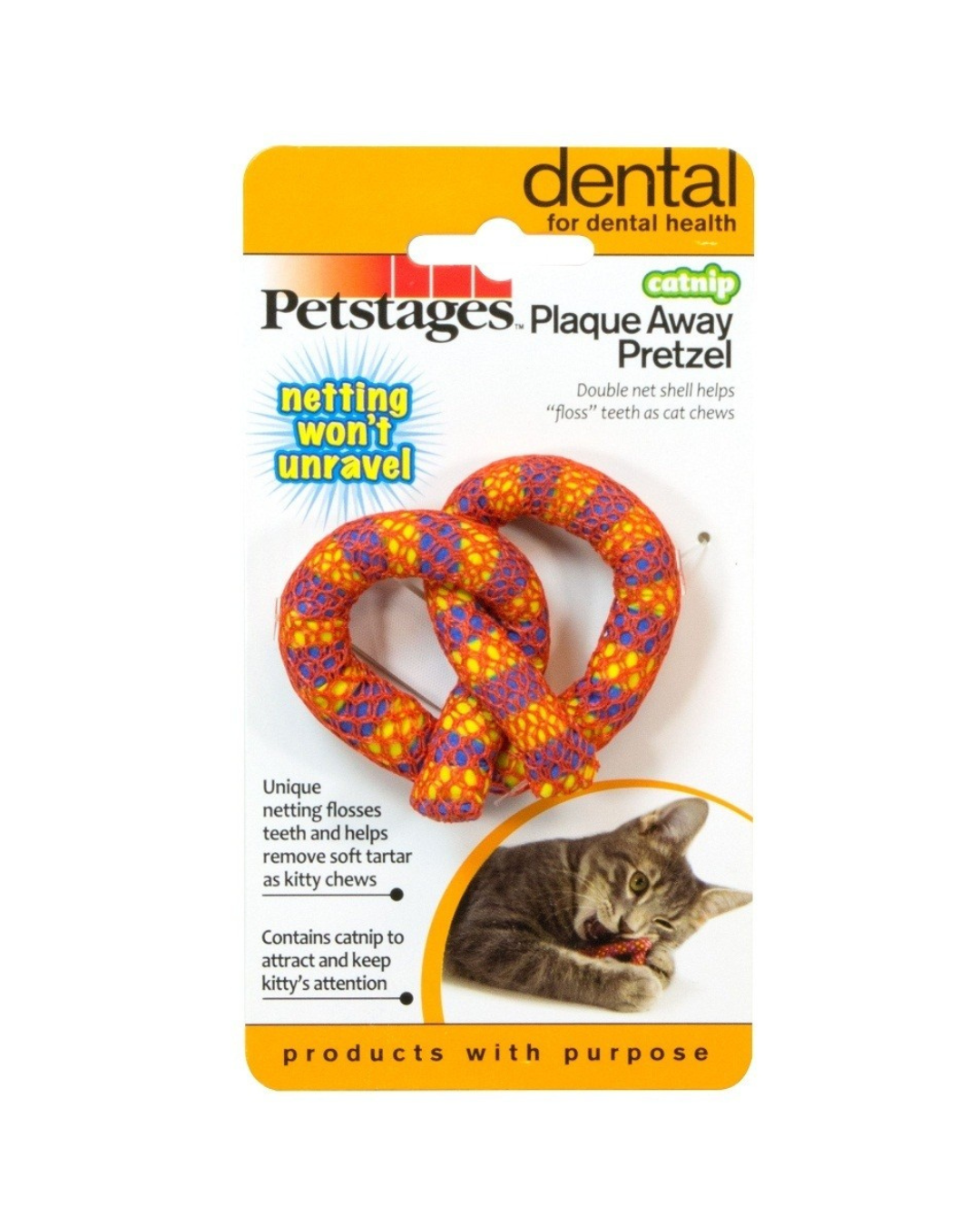 Petstages Catnip Plaque Away Pretzel Cat Chew Toy