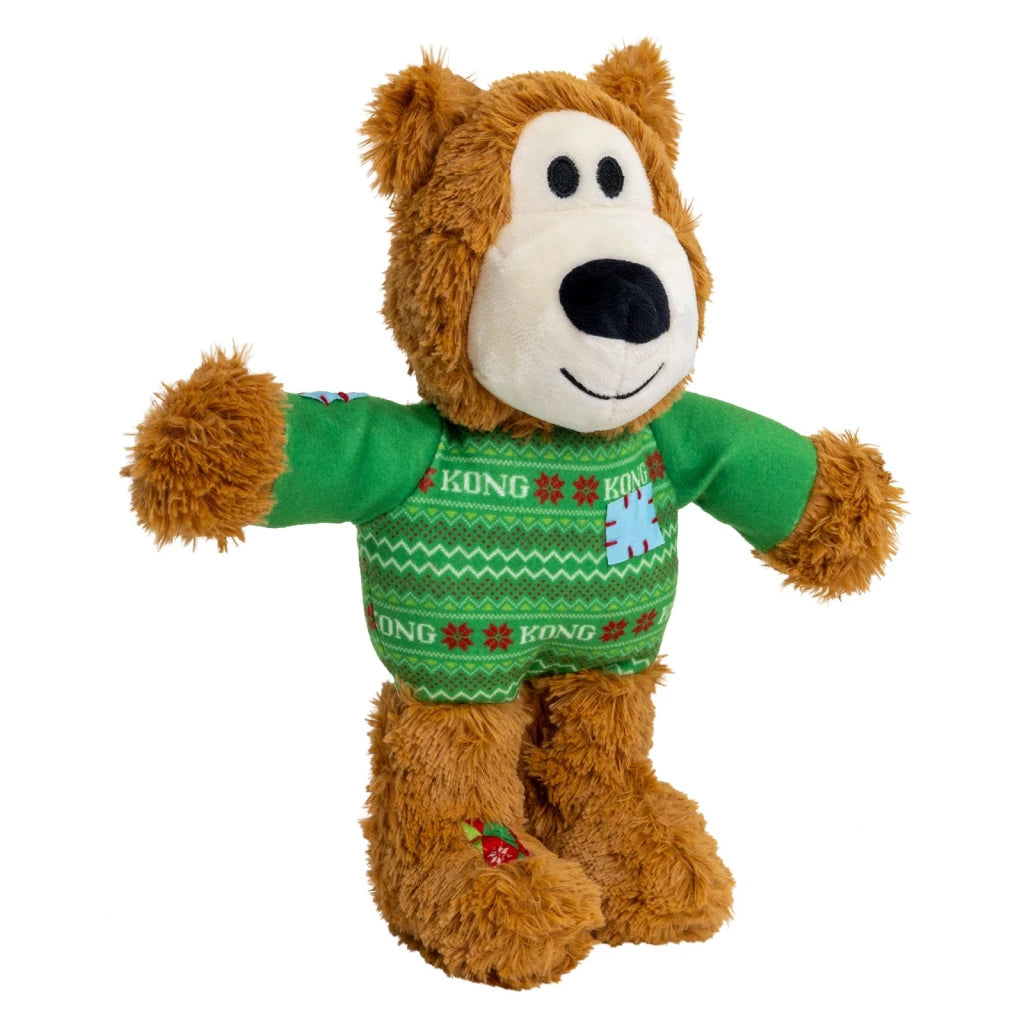 KONG Holiday Wild Knot Sweater Bear Green Dog Toy M/L