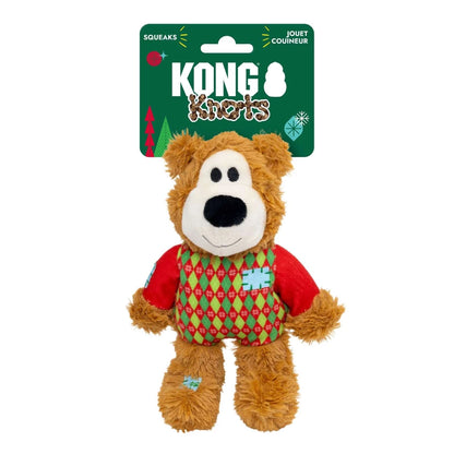KONG Holiday Wild Knot Sweater Bear Red Dog Toy S/M