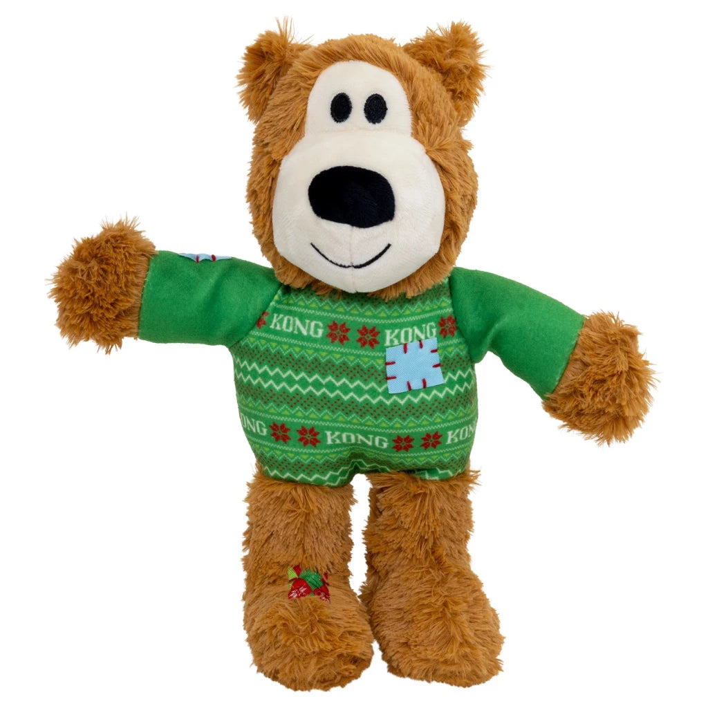 KONG Holiday Wild Knot Sweater Bear Green Dog Toy M/L