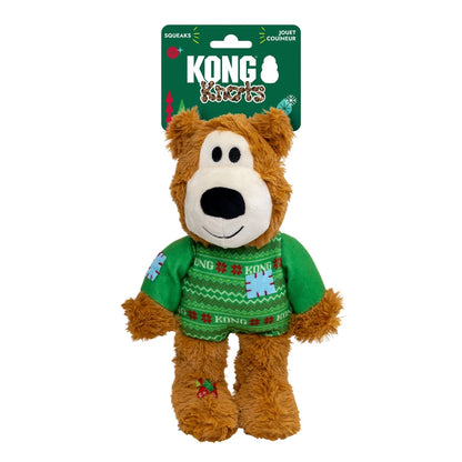 KONG Holiday Wild Knot Sweater Bear Green Dog Toy M/L