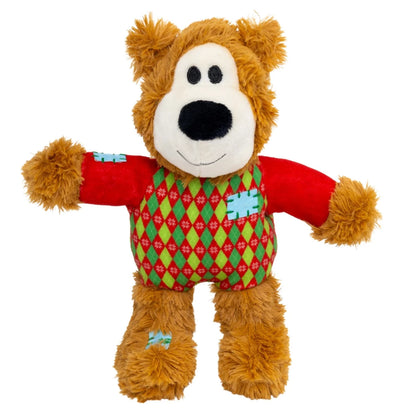 KONG Holiday Wild Knot Sweater Bear Red Dog Toy S/M