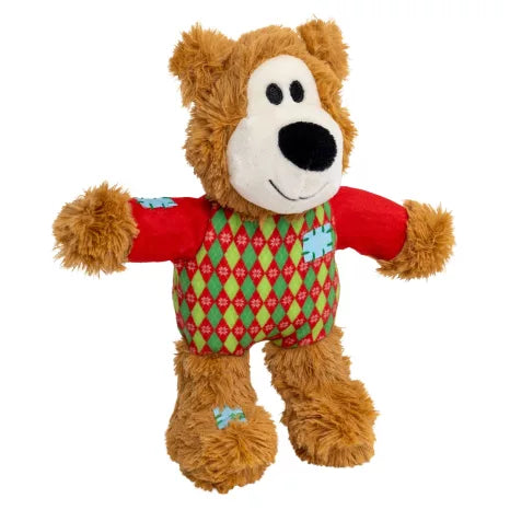 KONG Holiday Wild Knot Sweater Bear Red Dog Toy S/M