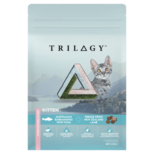 Trilogy Kitten Australian Barramundi with Pacific Island Tuna + Freeze Dried New Zealand Lamb Dry Cat Food